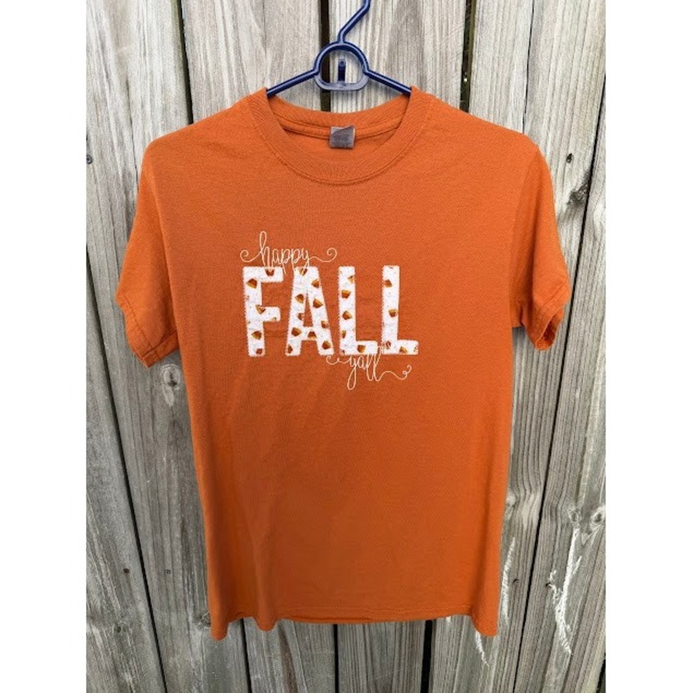 Autumn Thanksgiving Gildan T-Shirt Small Orange Happy Fall Yall Graphic Tee
